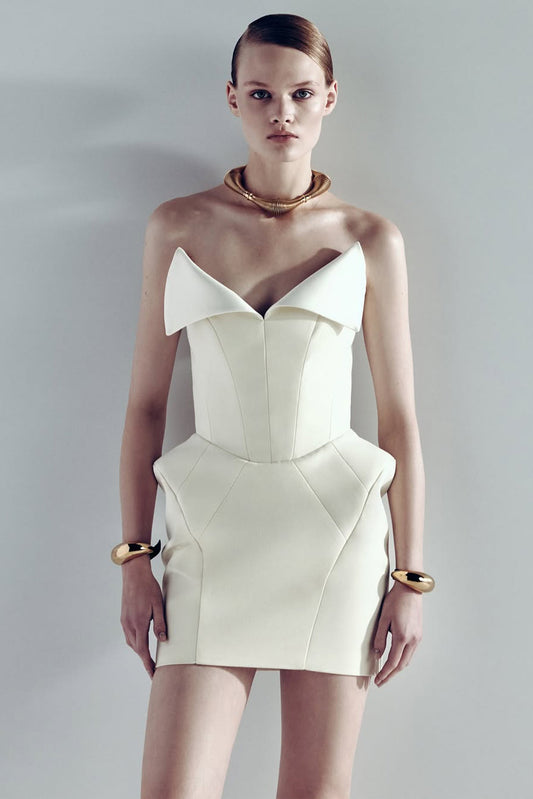 Alba White Barrel Waist Corset Mini Dress