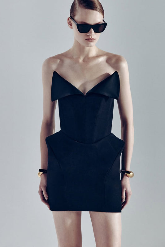 Alba Black Barrel Waist Corset Mini Dress