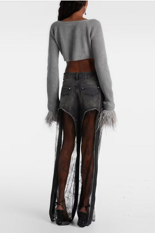 Madeline Black Floral Lace Panel Jeans