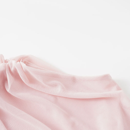 Garance Pink Asymmetrical Ruched Mesh Maxi Dress