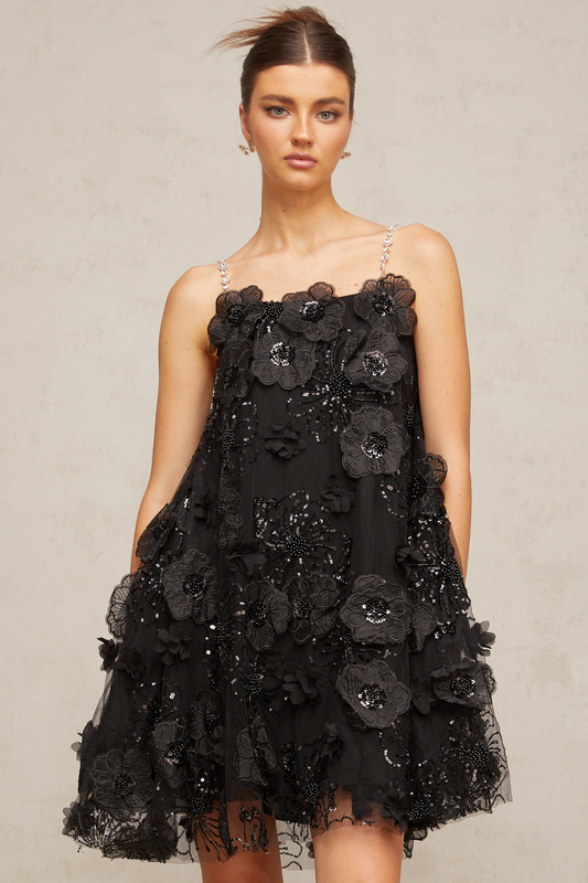 Suzette crystal-embellished floral mini dress in Black