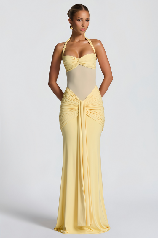Amandine Yellow Halterneck Gathered Maxi Dress