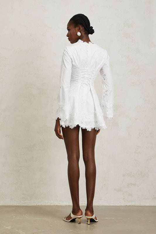 Nevaeh White Floral Embroidered Mini Dress