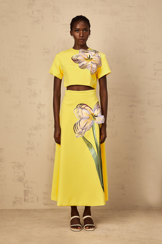 Irène Yellow Sequin Floral Embroidered Matching Set