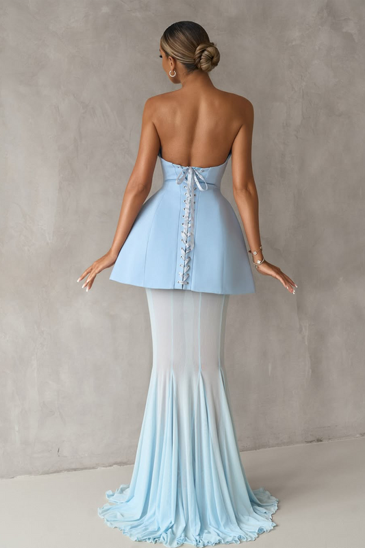Mélanie Blue Corset Dress & Mesh Skirt Set