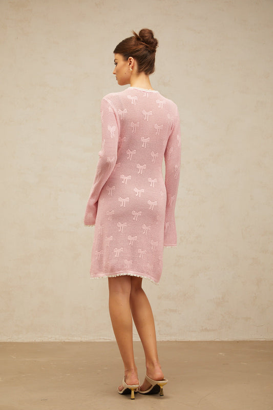 Marjolaine pink embellished crochet-knit mini dress