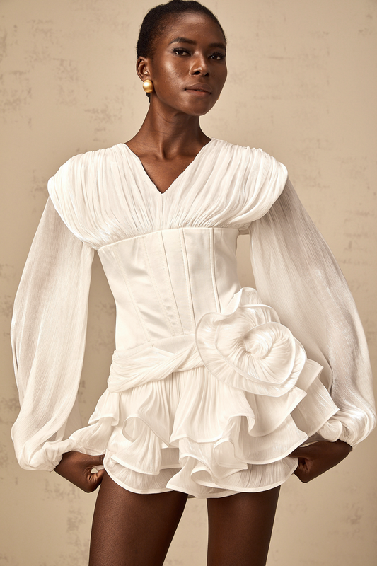 Rosier fully-pleated cinched mini dress in White