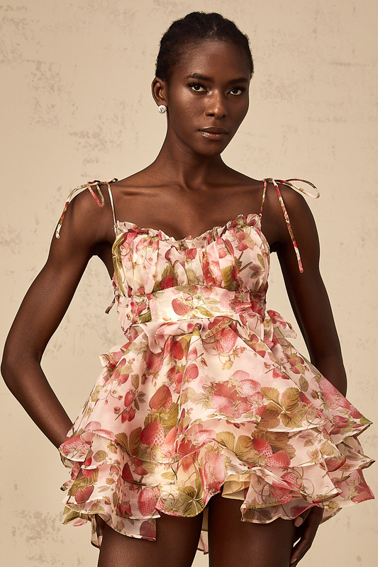 Angèle strawberry-print tiered mini dress
