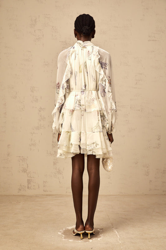 Albane white floral-print tiered chiffon mini dress