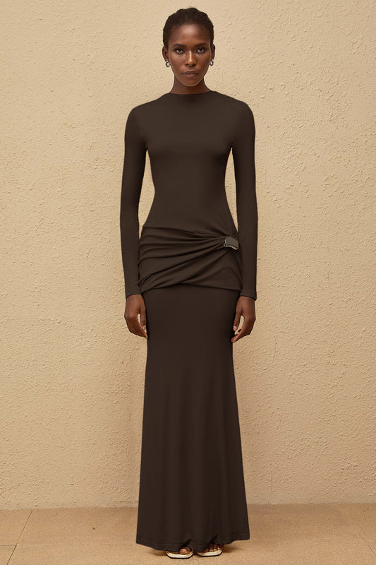 Nolwenn Brown Gathered Maxi Dress