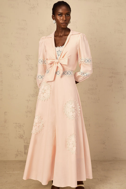 Romy Pink Floral Embroidered Blouse & Dress Set