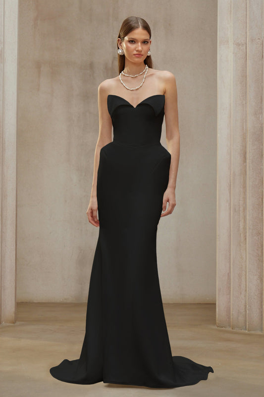 Alba Black Barrel Waist Corset Maxi Dress