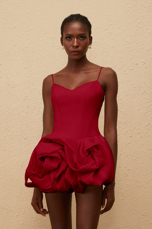 Melanie Red 3D Petal Bubble Mini Dress