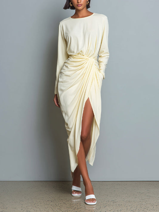 Women's Cream Chic Crepe Draped Side - Slit Midi Dress MDA1579J8I