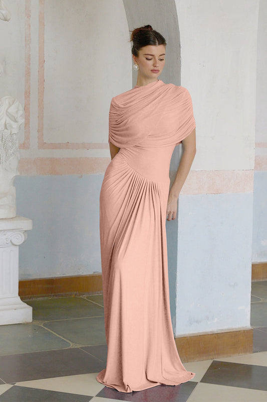 Catherine asymmetrical pleated maxi dress in Pink