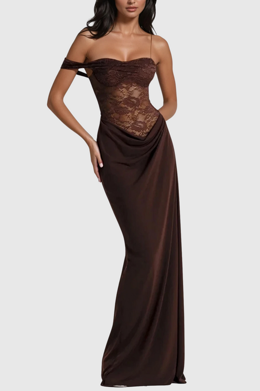 Chenda Lace Asymmetric Maxi Dress