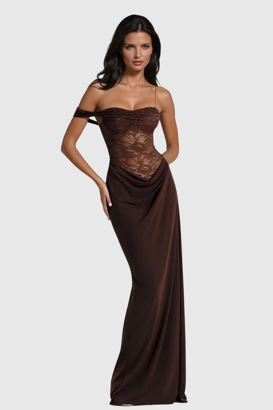 Chenda Lace Asymmetric Maxi Dress