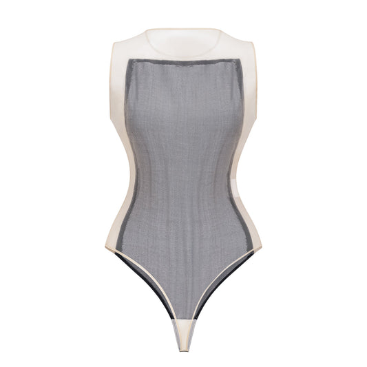 Sandrine blue denim semi-sheer bodysuit