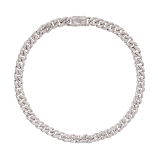 Frida Silver Tone Cuban Link Crystal Embellished Necklace