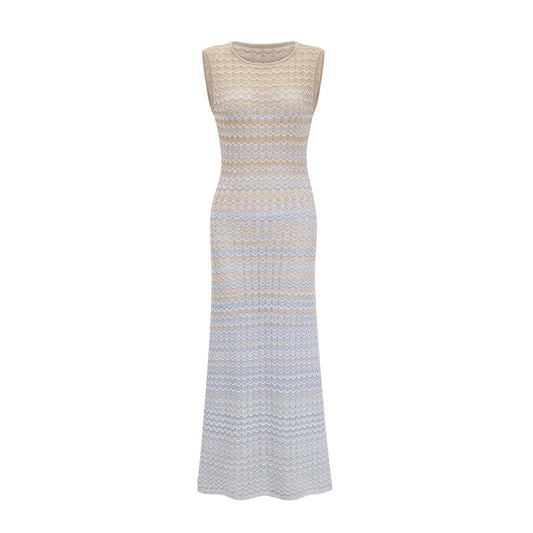 Pauline contrast-color ribbed-knitted midi dress