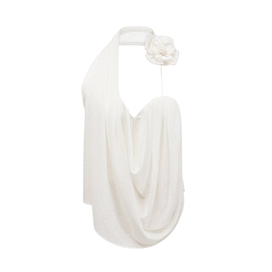 Maeva white halterneck floral-appliqué top