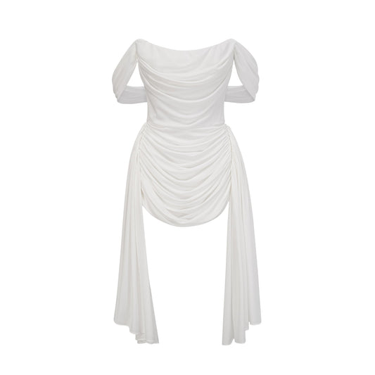 Gitta white ribbon-design ruched mini dress