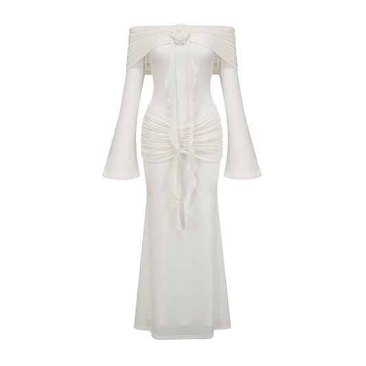 Wanda white glittered floral-appliqué knit maxi dress