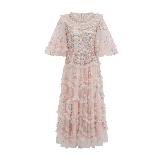 Kévina floral-embroidered tiered ruffled midi dress