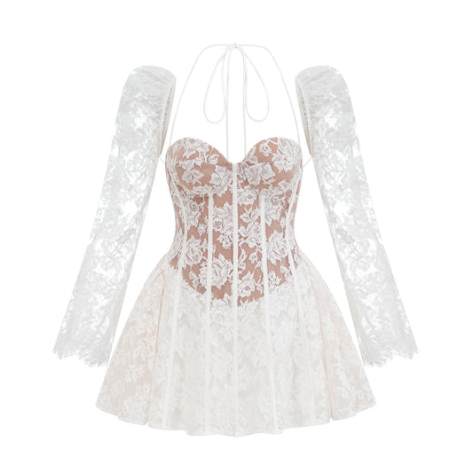 Vivienne white floral-lace corset mini dress