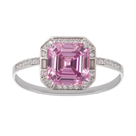 Hélène Pink Emerald Cut Zircon Gemstone Sterling Silver Ring