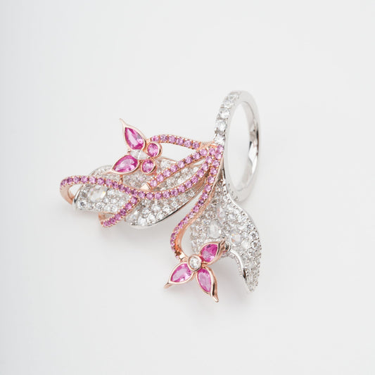 Scintillement Pink Crystal Embellished Sterling Silver Ring Set (3 Pieces)
