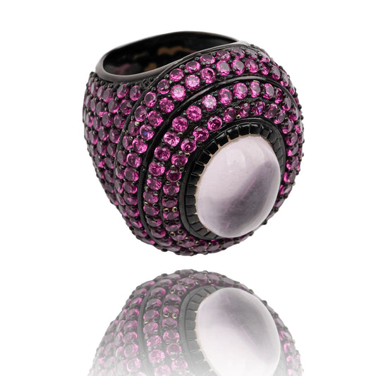 Orbite Pink Oval Quartz Gemstone Ring