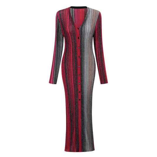 Ulysse Red Metallic Knit Long Cardigan