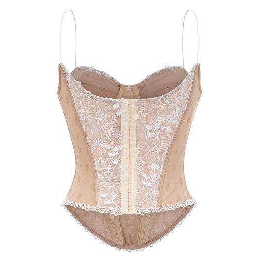 Karine floral-lace-panelling bustier top
