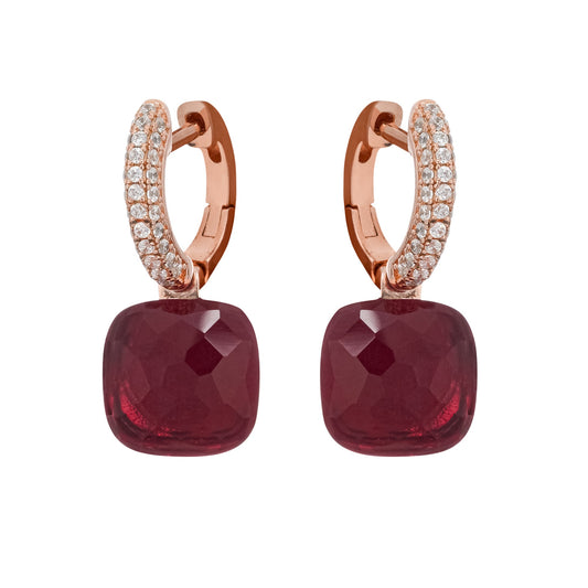 Aava Red Cushion Cut Gemstone Hoop Sterling Silver Earrings