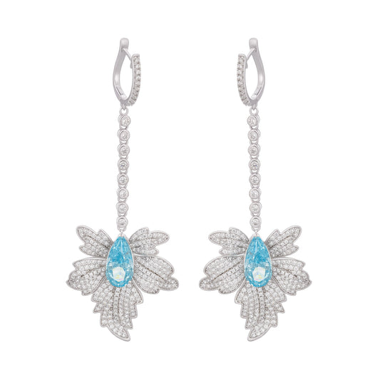 Vilhelmiina Blue Leaf Gemstone Dangle Sterling Silver Earrings