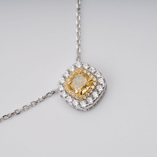 Aava Yellow Square Cut Gemstone Pendant Sterling Silver Necklace