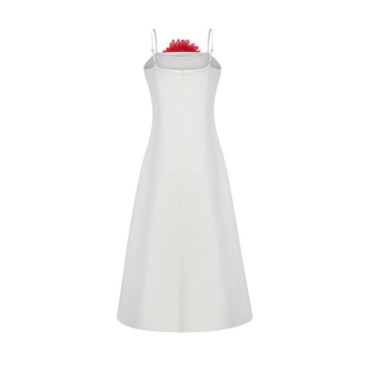Véronique white 3d-petal sleeveless midi dress