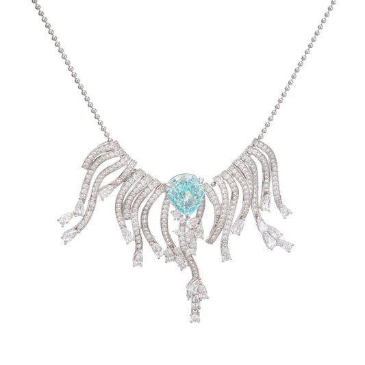 Beata Aquamarine Pear Cut Gemstone Asymmetrical Pendant Sterling Silver Necklace