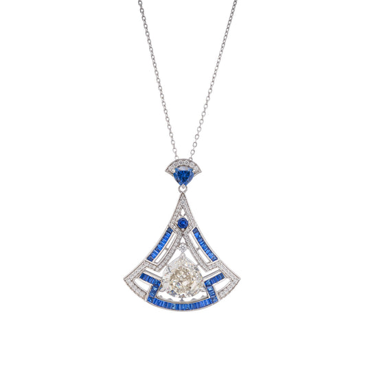 Doris Blue Ginkgo Leaf Gemstone Pendant Sterling Silver Necklace
