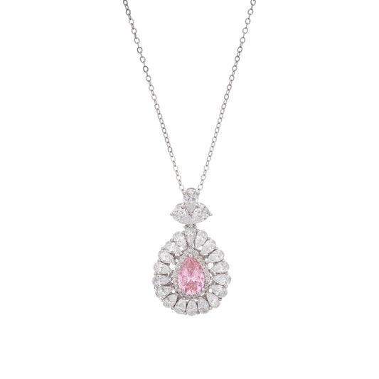 Rikka Pink Oval Cut Gemstone Pendant Sterling Silver Necklace