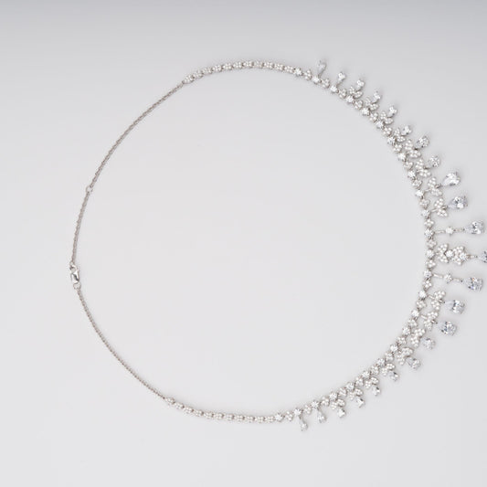 Salli Silver Tone Symmetrical Embellished Sterling Silver Necklace