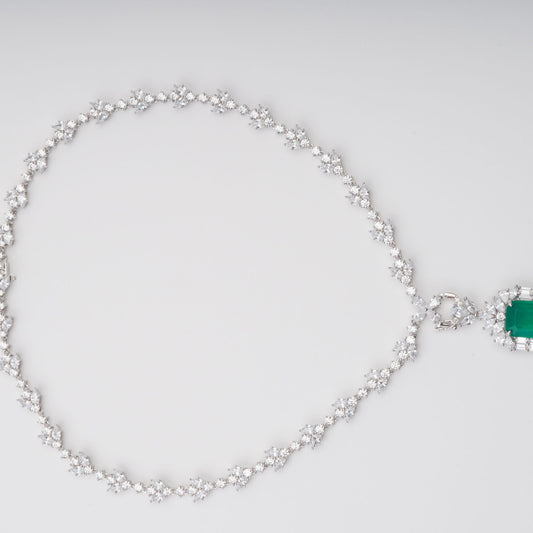 Anneli Green Emerald Cut Gemstone Pendant Sterling Silver Necklace