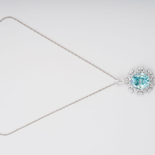 Eini Aquamarine Floral Gemstone Pendant Sterling Silver Necklace