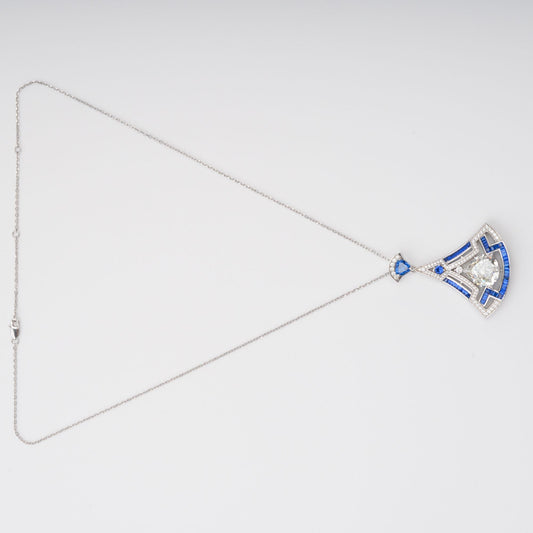 Doris Blue Ginkgo Leaf Gemstone Pendant Sterling Silver Necklace