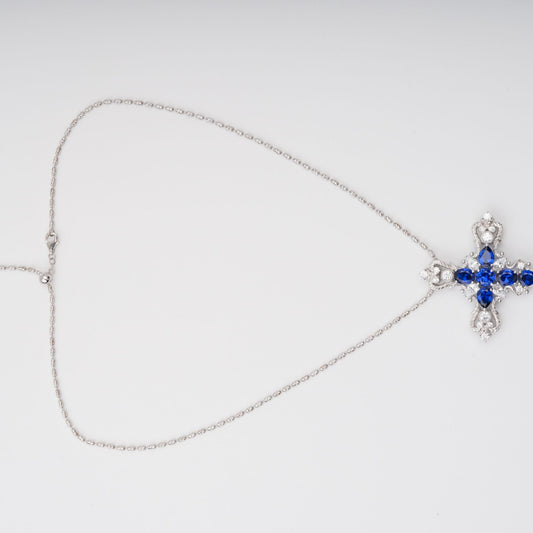 Tuulikki Blue Cross Shaped Pear Cut Gemstone Pendant Sterling Silver Necklace