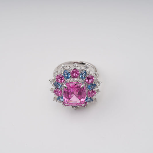 Révérence Pink Halo-Set Zircon Gemstone Sterling Silver Ring
