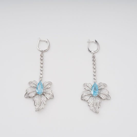 Vilhelmiina Blue Leaf Gemstone Dangle Sterling Silver Earrings