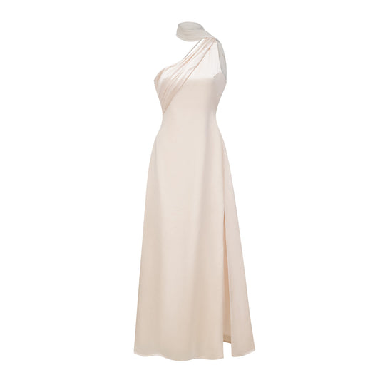 Thérèse neutral scarf-design satin maxi dress