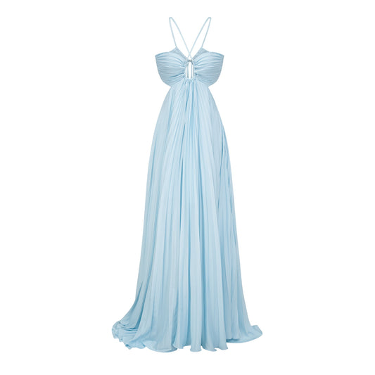 Andréa Blue Pleated Maxi Dress with Cutout Detail